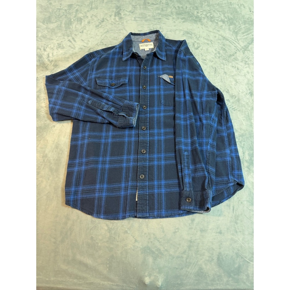 Field & Stream Mens XL Blue Black Plaid Flannel Button Down Shirt Cotton L/S